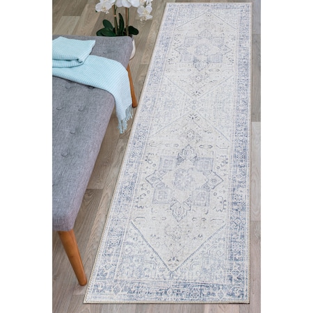 World Rug Gallery Medallion Boho Machine Washable Blue Runner Rug 2'6''x10' 5054BLUE2X10